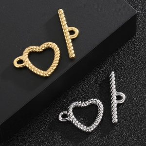 Golden and silver heart toggle clasps with twist texture for DIY jewelry making