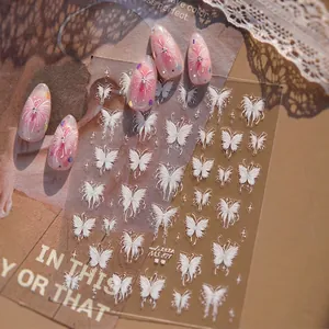 White butterfly nail stickers MS 871 ultra-thin for ballerina style manicure art design