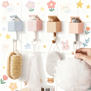 Cartoon gravity animal hooks for wall mounting, set of 4 colors for keys and towels