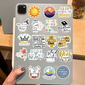 Religious Spanish vinyl stickers with Bible verses on a tablet, waterproof DIY decals