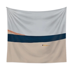 Detailed close-up of a minimalist Bohemian beach tapestry with artistic textile texture
