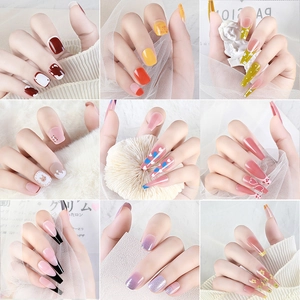 Assorted French style press-on nails set with long and short gradient designs