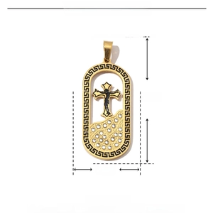 Detailed technical diagram showing 48mm height and 19mm width of the gold cross pendant