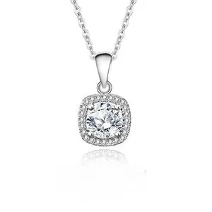 Macro shot of S925 sterling silver swan necklace with halo moissanite pendant detail