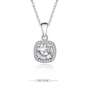 925 Sterling Silver Moissanite Zirconia Square Halo Pendant Necklace Simple Fashion Women Jewelry White Gold Rose Gold Jewelry Gift