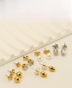 Detailed collection of stainless steel stud earrings in gold and silver plating