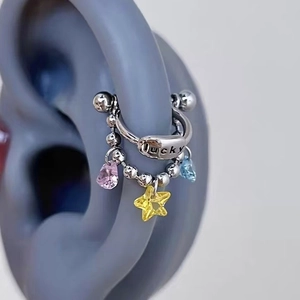 Orecchini A Clip Stella Con Perno In Argento Sterling 925 Lettera Lucky Incisa Cristallo Multicolore Cuore Per Donne