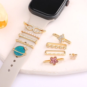 Watch Band Decorative Charms Alloy Rhinestone Faux Artificial Pearl For Silicone Strap Star Moon Flower Heart Accessory
