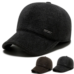 Men Winter Woolen Baseball Cap With Ear Flaps Warm Adjustable Outdoor Sport Dad Hat Middle-Aged Elderly Windproof Cap