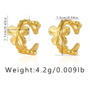 Detailed view of flower ear cuff dimensions 1.5cm by 1.1cm in gold finish brass