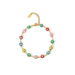 18K gold plated stainless steel bracelet with colorful evil eye enamel charms for women