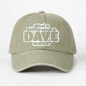 Front view of washed canvas baseball cap with white printed typography and curved brim