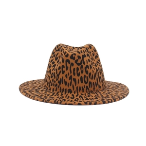 Klassischer Fedora-Filzhut mit Leopardenmuster, breiter Krempe und flacher Krone