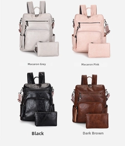 Set of four vintage PU leather backpacks with matching wristlets in multiple colors