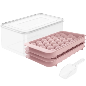Set stampi per ghiaccio rotondi a 33 griglie con vaschetta rosa e paletta inclusa