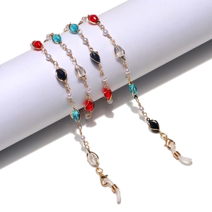 Glasses Chain Colorful Crystal Faux Artificial Pearl Alloy Metal Strap For Sunglasses Face Mask Anti Slip Handmade Trendy