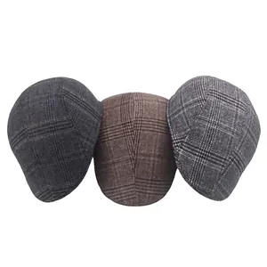 Men Flat Cap Plaid Wool Blend Ivy Hat Warm Winter Newsboy Gatsby Cap Windproof Casual Classic