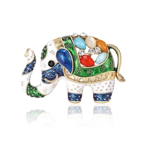 Vintage golden elephant enamel brooch with colorful rhinestones and exotic Roman style