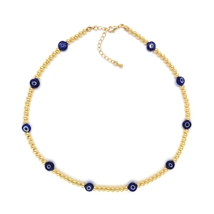 Turkish Evil Eye beaded necklace with 18K gold beads and blue Nazar charms