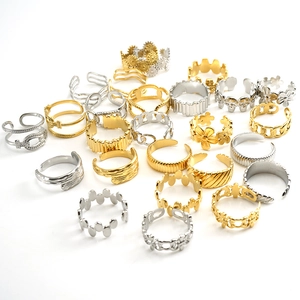Geometric Open Rings 18K Gold Plated Stainless Steel Adjustable Minimalist Floral Chain Jewelry For Women