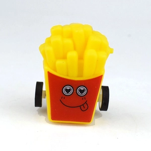 Cartoon french fries pull-back toy car with cute emoji face for kids gift