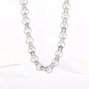 Sleek silver stainless steel Byzantine chain necklace with complex woven link design