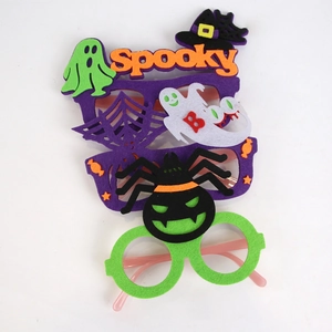Three-piece Halloween felt party glasses featuring ghost, spider and pumpkin motifs