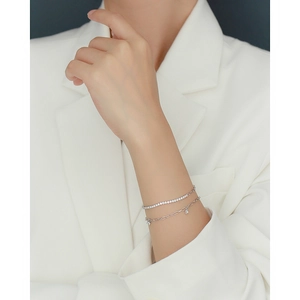 Elegant silver-colored double-layer s925 sterling silver bracelet with diamond accents