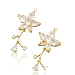 Pendentif floral doré 18 carats avec zircons pour boucles d'oreilles et colliers DIY