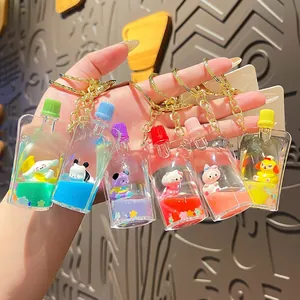 Cute Sanrio characters oil-filled drifting bottle liquid glitter keychains set of six