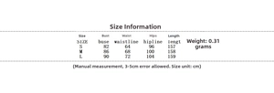 Size chart showing bust, waist, and hip measurements for this satin one-shoulder maxi dress