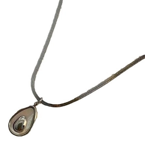French retro titanium steel avocado shell teardrop pendant necklace for women