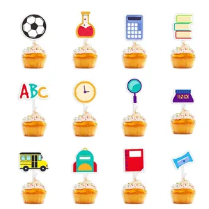 Set of 12 school-themed cupcake toppers with size charts for back to school parties