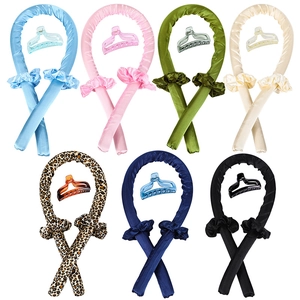 Heatless hair curler sets in seven colors including satin rollers, clips, and scrunchies