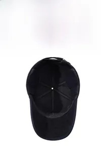 Close-up of winter baseball cap with plush lining and thermal ear flaps for men