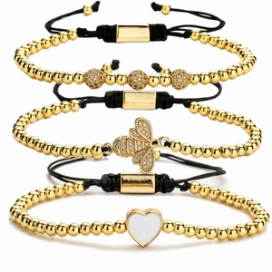 Adjustable Bee Heart Zirconia Charm Bracelet For Women Men Copper Micro Pave Minimalist Fashion Jewelry
