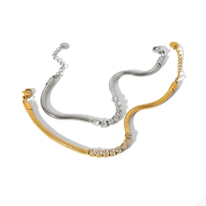 18K gold plated stainless steel snake chain bracelets with zircon accents for women