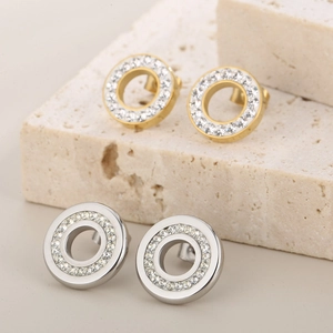 Sparkling crystal pavé round earrings in gold and silver finish for women fashion