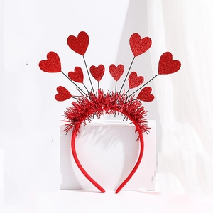 Sparkly red heart headband with sequins and tinsel for Valentine's Day party accessories