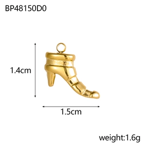 Golden boot charm pendant in polished stainless steel with size and weight dimensions