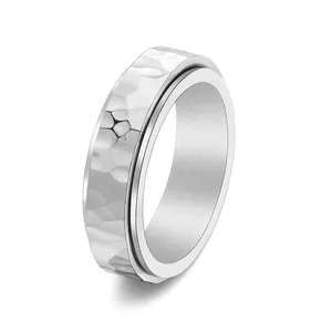 Handmade hammered silver stainless steel spinner ring for stress relief and daily style