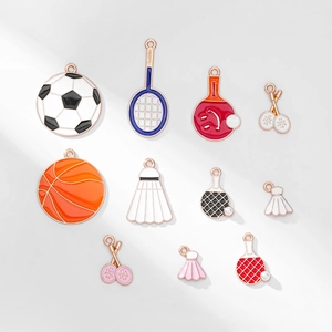 Assorted colorful enamel alloy sports charms including soccer, basketball and rackets