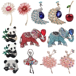 Collection of assorted animal and plant brooches with rhinestones and enamel details