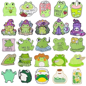 Funny Cartoon Frog Enamel Pin Cute Animal Wizard Strawberry Milk Toast Alloy Brooches For Clothing Backpack Accessories Jewelry