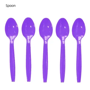 Set di 10 cucchiai di plastica viola traslucida per decorazioni da tavola neon