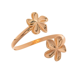 Bracelet jonc ouvert minimaliste en or rose poli avec motifs de fleurs de frangipanier