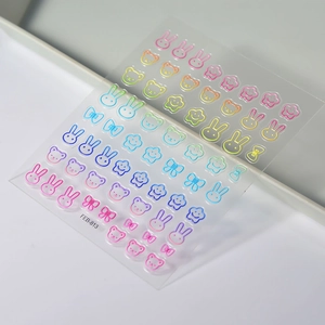 3D embossed macaron bunny and bear nail art stickers with rainbow gradient finish