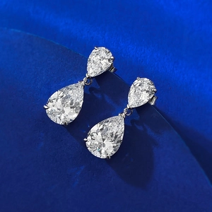 Elegant S925 sterling silver drop earrings with faceted pear-shaped sparkling crystals