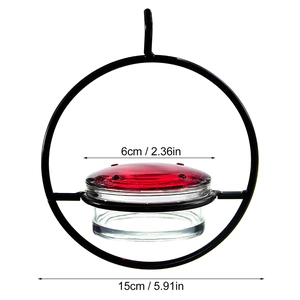 Metal hanging hummingbird feeder with 6cm glass bowl and 15cm black circular frame