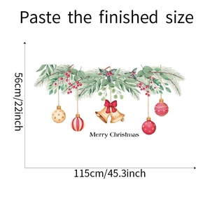 Detailed view of Christmas wall decal with bells and berries measuring 115cm x 56cm